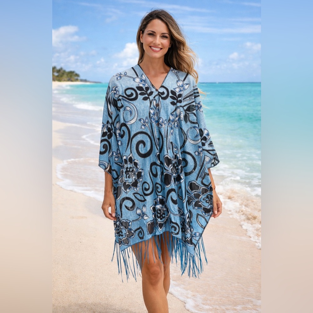 Black and White Scroll Flower Kimono by Kokomo Unlimited, One Size